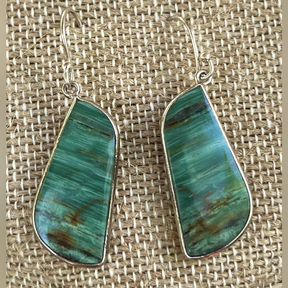 Outdoorsy Green Jasper Stone Pierced Earrings, pre-loved